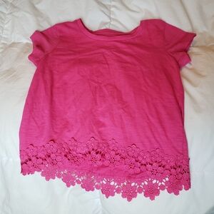 3/$20 Bright pink girls lace edge short sleeve tshirt top Joe Fresh sz 6 S